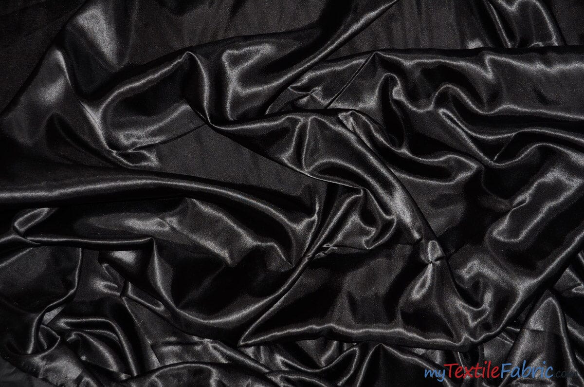 Silky Soft Medium Satin Fabric | Lightweight Event Drapery Satin | 60" Wide | Economic Satin by the Wholesale Bolt | Fabric mytextilefabric Bolts Black 0065 
