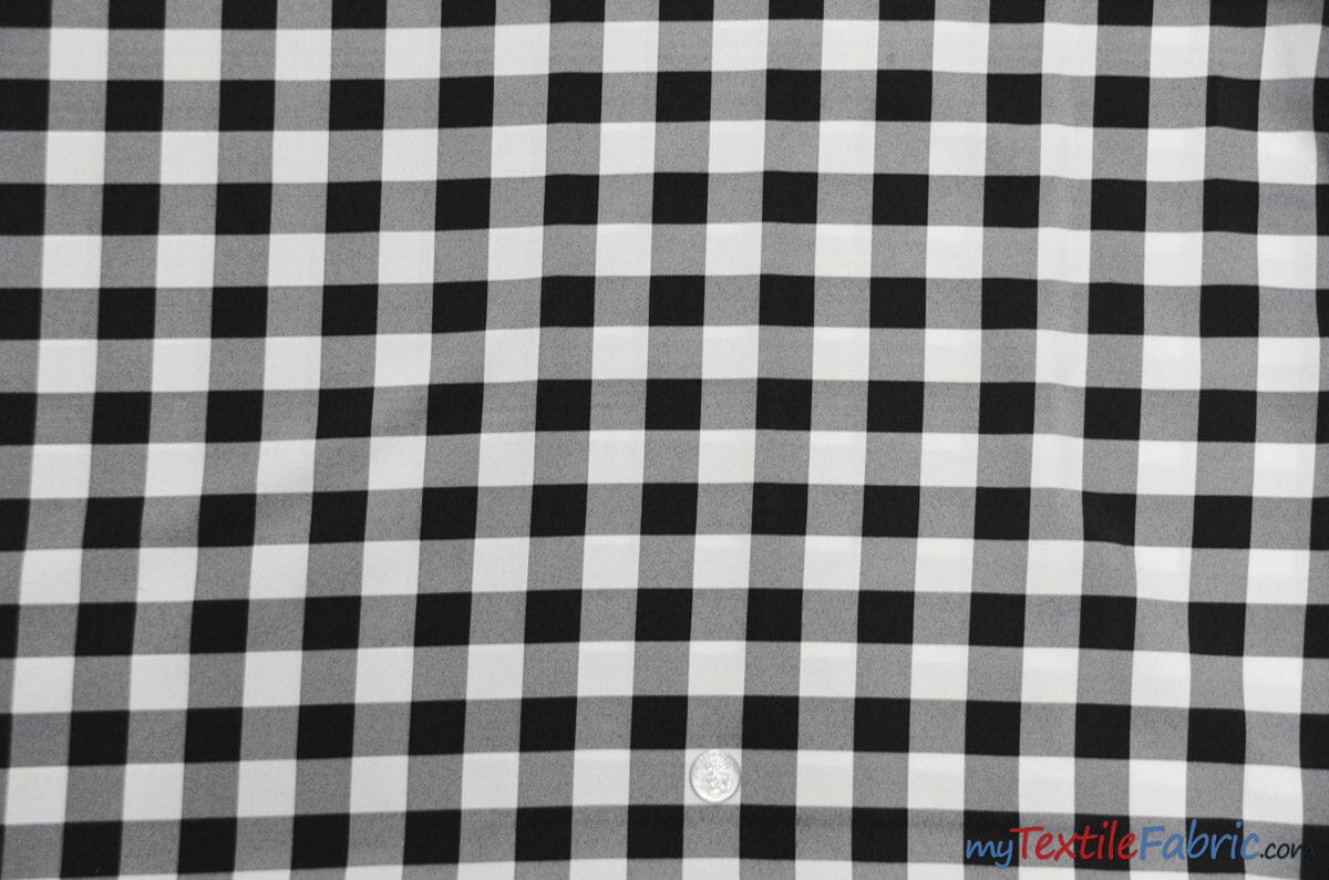 Gingham Checkered Fabric | Polyester Picnic Checkers | 1" x 1" | 60" Wide | Tablecloths, Curtains, Drapery, Events, Apparel | Fabric mytextilefabric Yards Black White 