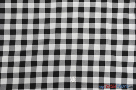 Gingham Checkered Fabric | Polyester Picnic Checkers | 1" x 1" | 60" Wide | Tablecloths, Curtains, Drapery, Events, Apparel | Fabric mytextilefabric Yards Black White 