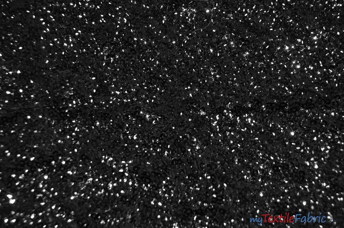 Gatsby Sequins Fabric | 6mm Flat Sewn Sequins on Mesh | 52" Wide | Multiple Colors | Fabric mytextilefabric Yards Black 