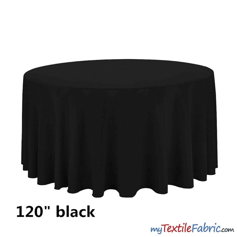 120" Round Polyester Seamless Tablecloth | Sold by Single Piece or Wholesale Box | Fabric mytextilefabric By Piece Black 