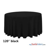 Load image into Gallery viewer, 120&quot; Round Polyester Seamless Tablecloth | Sold by Single Piece or Wholesale Box | Fabric mytextilefabric By Piece Black 
