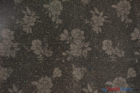 Embossed Floral Lurex Fabric | Tinsel Metallic Fabric | 54" Wide | 3 Colors | Fabric mytextilefabric Yards Black 