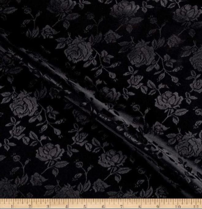 Satin Jacquard | Satin Flower Brocade | 60" Wide | Sold by the Continuous Yard | Fabric mytextilefabric Yards Black 