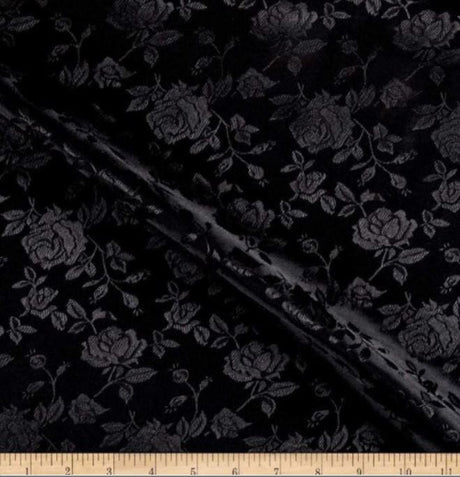 Satin Jacquard | Satin Flower Brocade | Sample Swatch 3"x3" | Fabric mytextilefabric Sample Swatches Black 