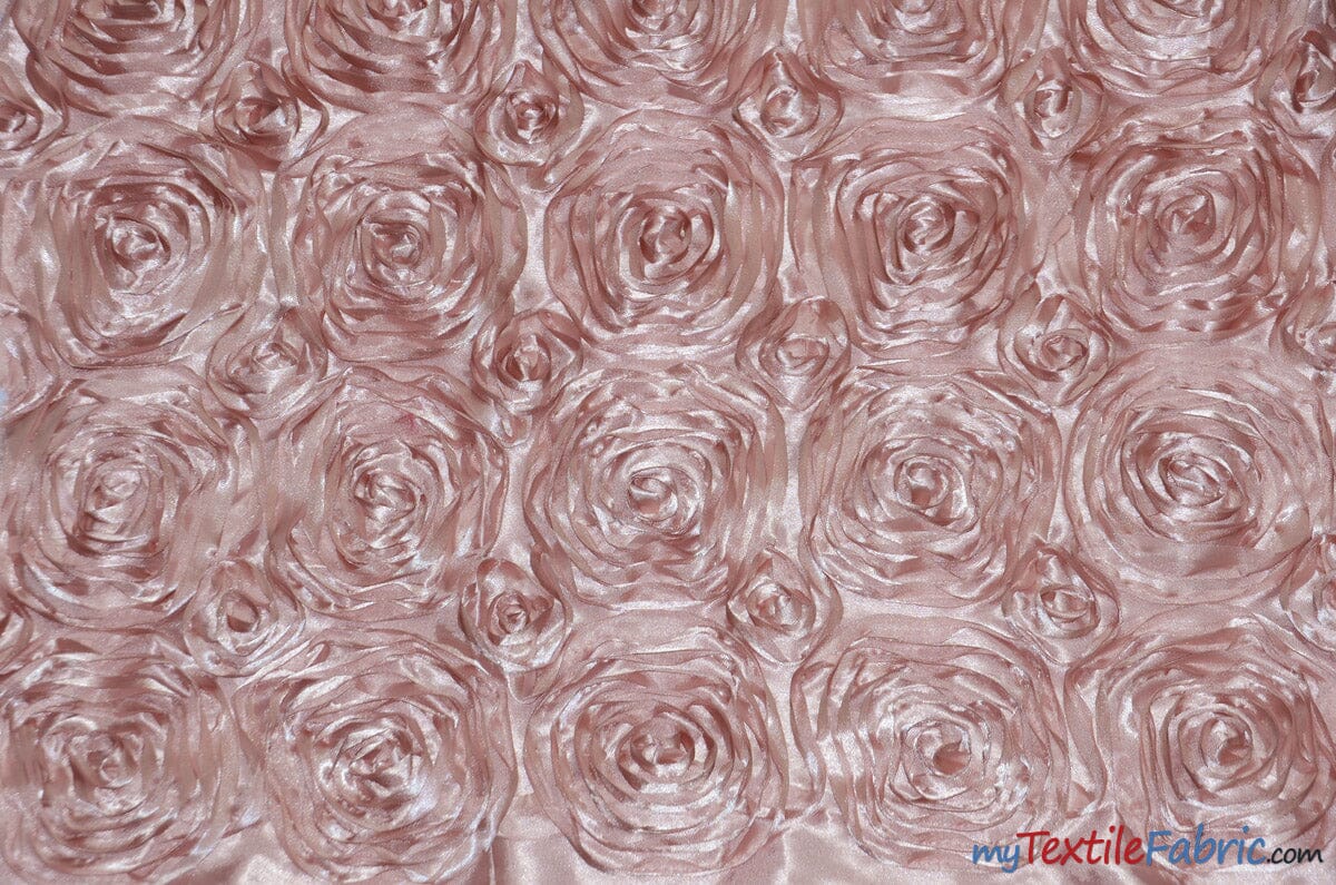 Rosette Satin Fabric | Wedding Satin Fabric | 54" Wide | 3d Satin Floral Embroidery | Multiple Colors | Wholesale Bolt | Fabric mytextilefabric Bolts Blush 