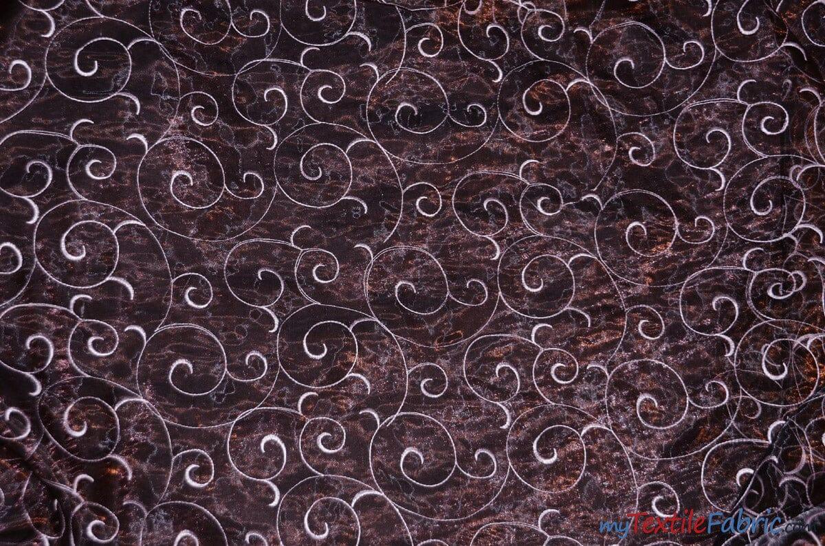 Swirl Organza Fabric | Embroidered Swirl Sheer | 54" Wide | Multiple Colors | Fabric mytextilefabric Yards Brown Pink 