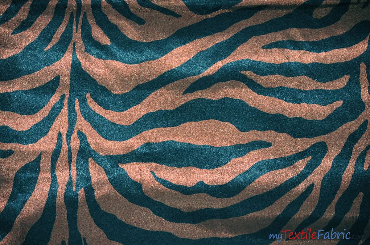Animal Zebra Satin Fabric | Soft Satin Zebra Charmeuse Fabric | 60" Wide | Multiple Colors | Fabric mytextilefabric Yards Brown Zebra 
