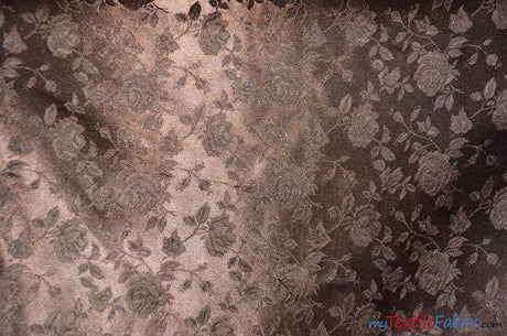 Satin Jacquard | Satin Flower Brocade | 60" Wide | Sold by the Continuous Yard | Fabric mytextilefabric Yards Brown 