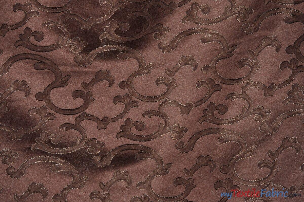 Vineyard Scarlet Jacquard | Vineyard Scarlet Brocade | 60" Wide | Drapery, Curtains, Tablecloth, Costume | Multiple Colors | Fabric mytextilefabric Yards Brown 