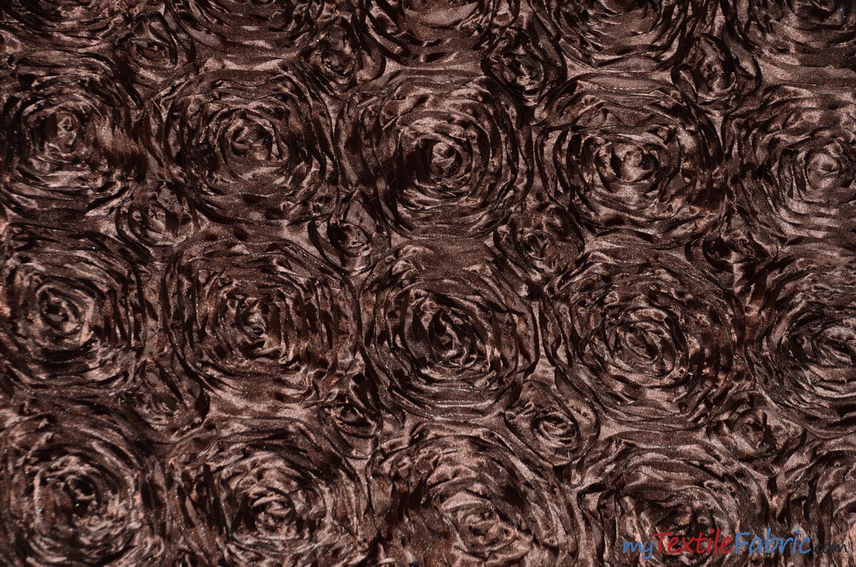 Rosette Satin Fabric | Wedding Satin Fabric | 54" Wide | 3d Satin Floral Embroidery | Multiple Colors | Sample Swatch| Fabric mytextilefabric Sample Swatches Brown 