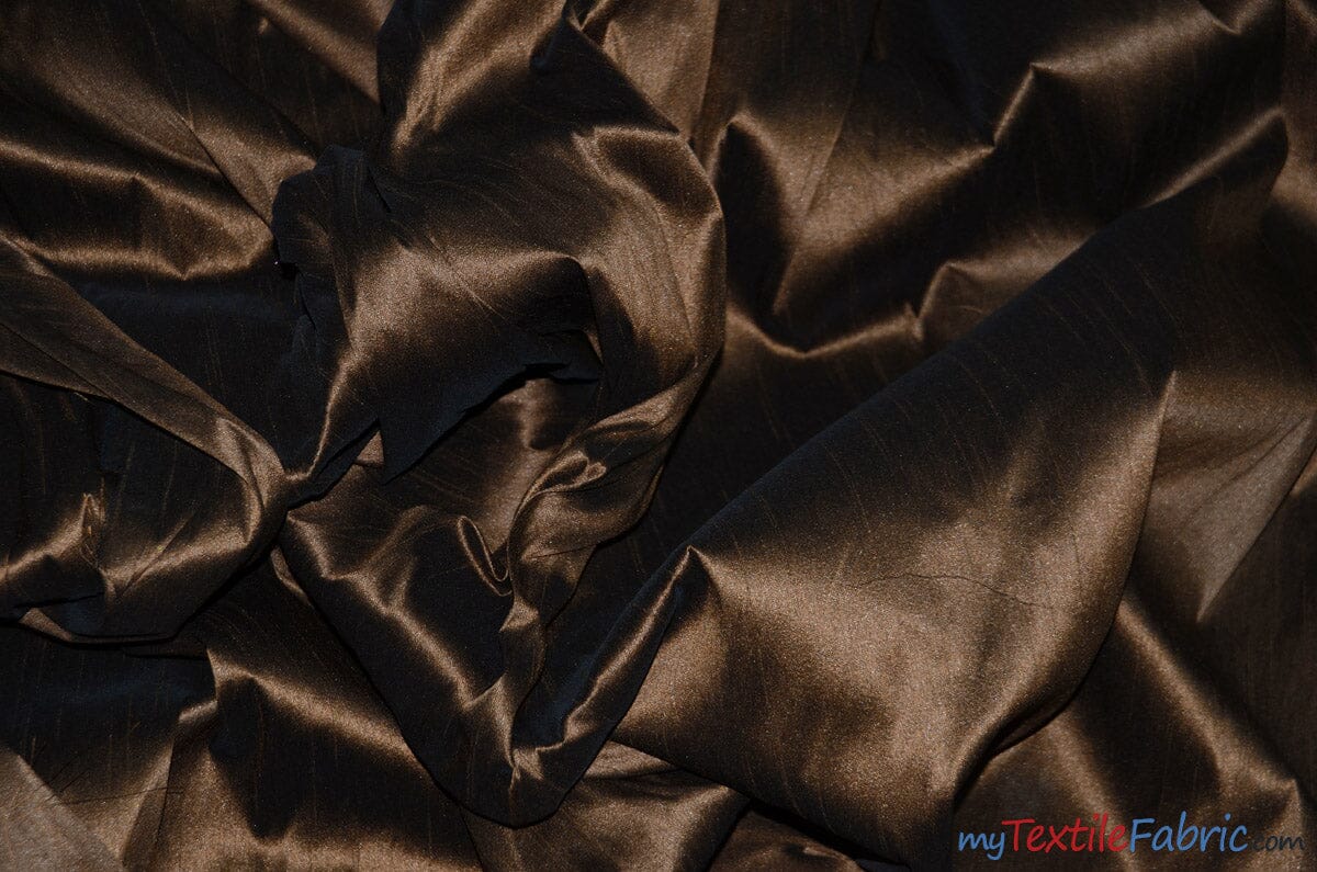 Polyester Silk Fabric | Faux Silk | Polyester Dupioni Fabric | Continuous Yards | 54" Wide | Multiple Colors | Fabric mytextilefabric Yards Brown 