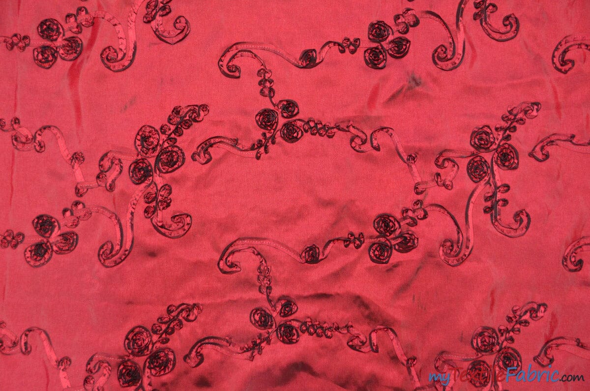 Ribbon Taffeta Fabric | Ribbon Cord Taffeta Embroidery | 54" Wide | Multiple Colors | Fabric mytextilefabric Yards Burgundy 