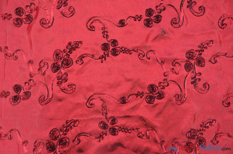 Ribbon Taffeta Fabric | Ribbon Cord Taffeta Embroidery | 54" Wide | Multiple Colors | Fabric mytextilefabric Yards Burgundy 