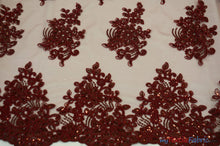 Load image into Gallery viewer, Camilla Embroidery Fabric | Bridal Lace Design YX 1098 | 52&quot; Wide | Fabric mytextilefabric Yards Burgundy 