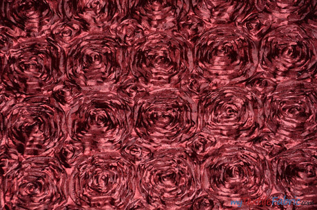 Rosette Satin Fabric | Wedding Satin Fabric | 54" Wide | 3d Satin Floral Embroidery | Multiple Colors | Wholesale Bolt | Fabric mytextilefabric Bolts Burgundy 