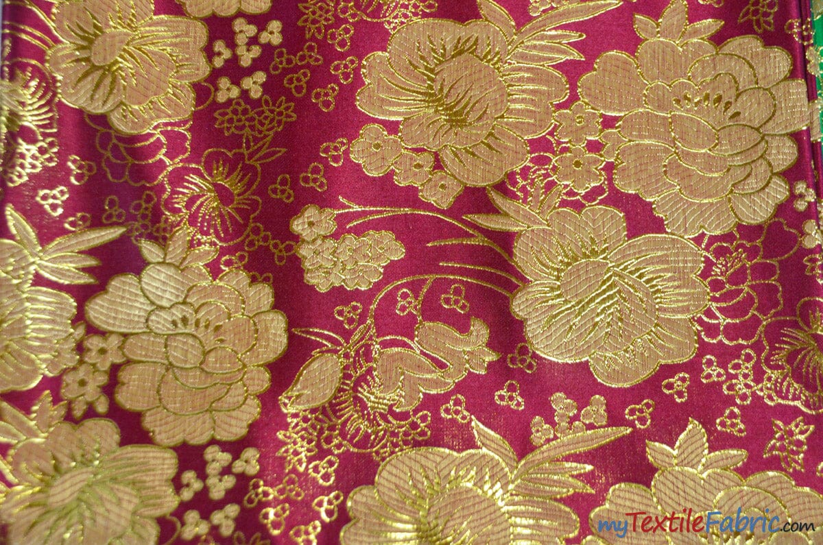Oriental Metallic Flower Brocade | Metallic Brocade B23 | 58" Wide | Chinese Brocade Fabric | Fabric mytextilefabric Yards Burgundy 