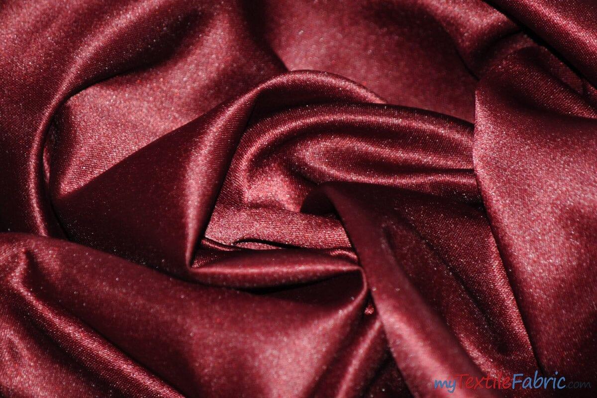 L'Amour Satin Fabric | Polyester Matte Satin | Peau De Soie | 60" Wide | Continuous Yards | Wedding Dress, Tablecloth, Multiple Colors | Fabric mytextilefabric Yards Burgundy 