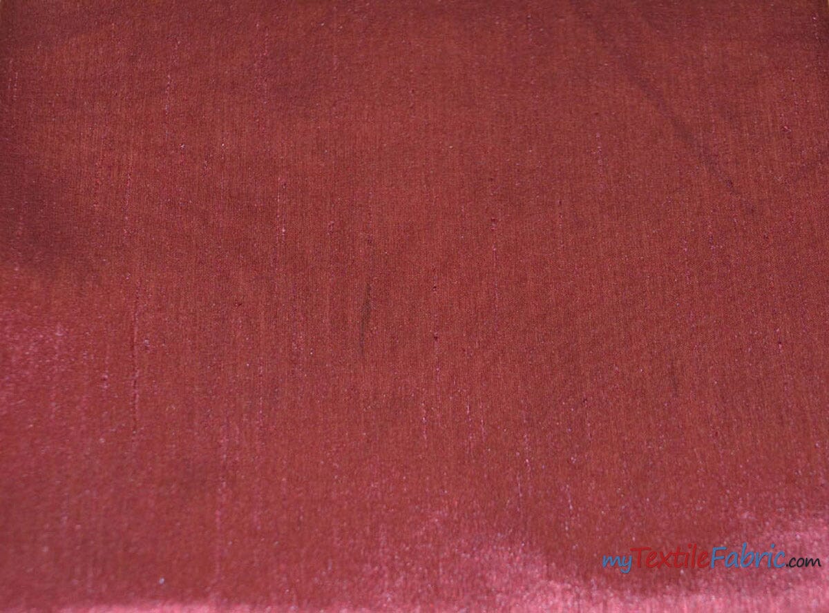 100% PURE SILK DUPIONI FABRIC RED X IVORY color 44 wide WITH SLUBS MM –
