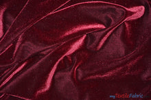 Load image into Gallery viewer, Soft and Plush Stretch Velvet Fabric | Stretch Velvet Spandex | 58&quot; Wide | Spandex Velour for Apparel, Costume, Cosplay, Drapes | Fabric mytextilefabric Yards Burgundy 