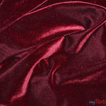 Load image into Gallery viewer, Soft and Plush Stretch Velvet Fabric | Stretch Velvet Spandex | 58&quot; Wide | Spandex Velour for Apparel, Costume, Cosplay, Drapes | Fabric mytextilefabric Yards Burgundy 
