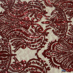 Load image into Gallery viewer, Medallion Bridal Lace | Sequins Damask Embroidery | 52&quot; Wide | Lace Wedding Dress | Sequins Lace Fabric | Fabric mytextilefabric Yards Burgundy 
