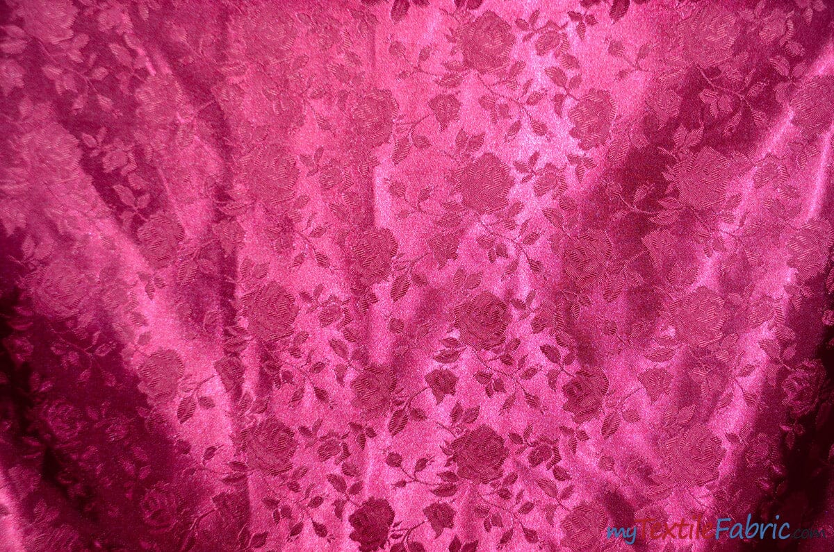 Satin Jacquard | Satin Flower Brocade | 60" Wide | Sold by the Continuous Yard | Fabric mytextilefabric Yards Burgundy 