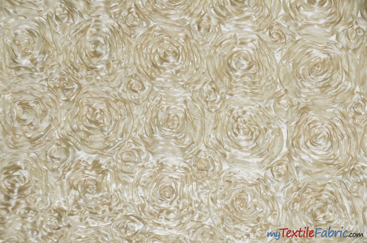 Rosette Satin Fabric | Wedding Satin Fabric | 54" Wide | 3d Satin Floral Embroidery | Multiple Colors | Sample Swatch| Fabric mytextilefabric Sample Swatches Butter 