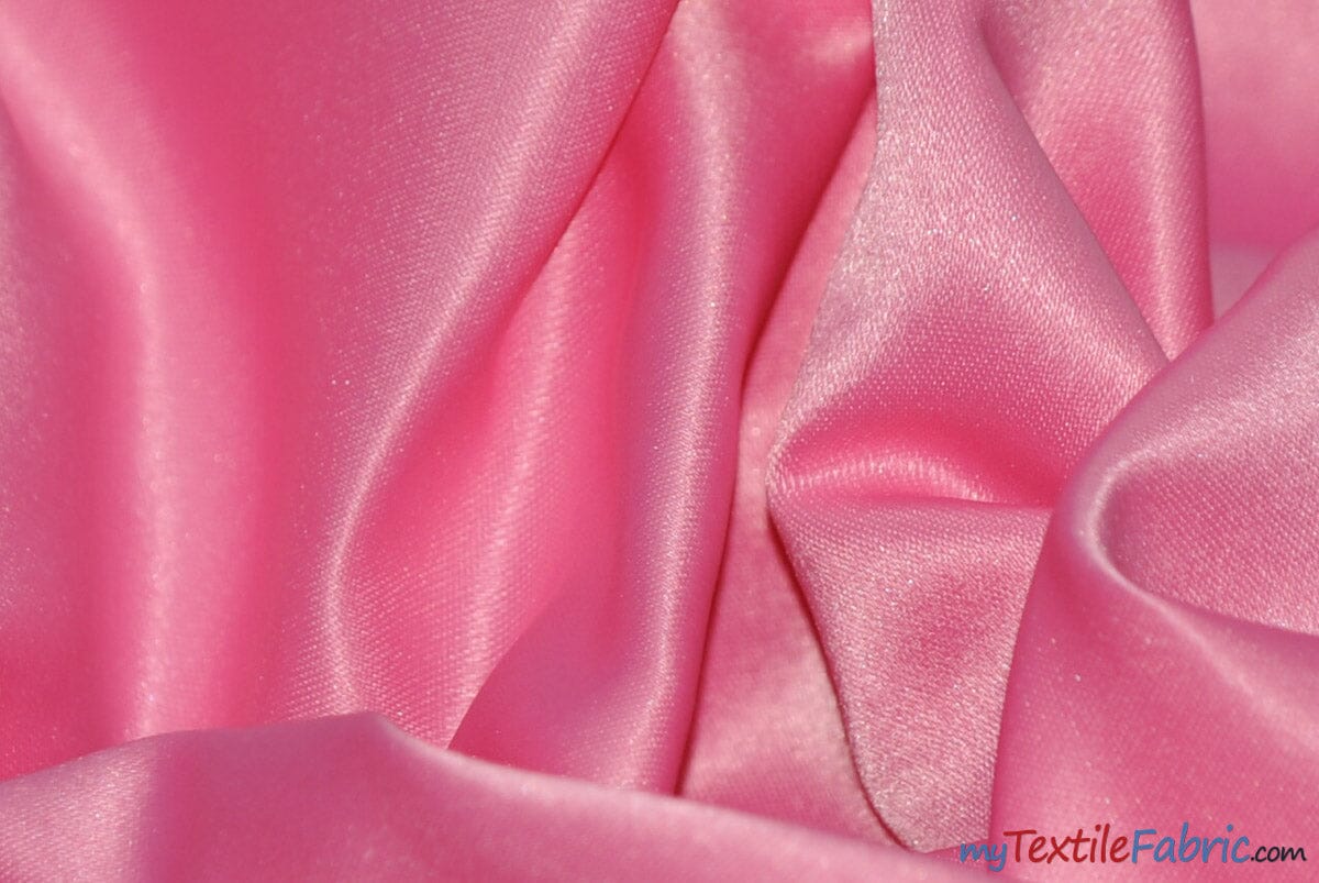 L'Amour Satin Fabric | Polyester Matte Satin | Peau De Soie | 60" Wide | Wholesale Bolt | Wedding Dress, Tablecloth, Multiple Colors | Fabric mytextilefabric Bolts Candy Pink 