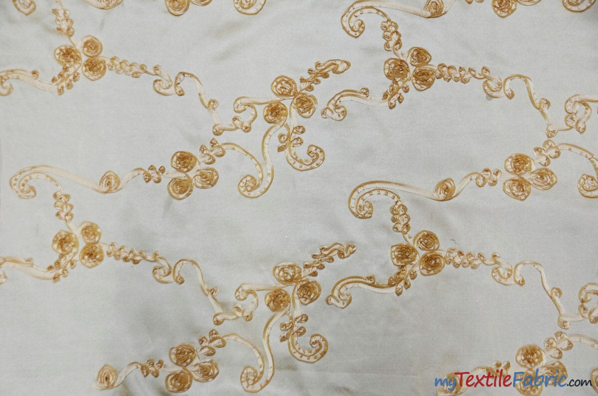 Ribbon Taffeta Fabric | Ribbon Cord Taffeta Embroidery | 54" Wide | Multiple Colors | Fabric mytextilefabric Yards Champagne 