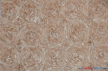 Rosette Satin Fabric | Wedding Satin Fabric | 54" Wide | 3d Satin Floral Embroidery | Multiple Colors | Continuous Yards | Fabric mytextilefabric Yards Champagne 