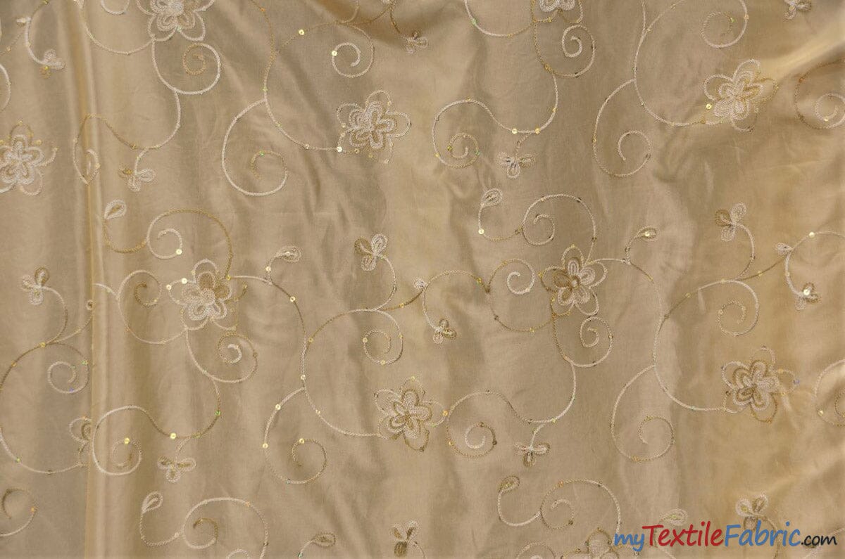 Aurora Taffeta Embroidery | Embroidered Floral Taffeta | 54" Wide | Multiple Colors | Fabric mytextilefabric Yards Champagne 