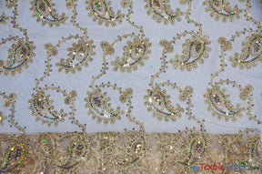 Coco Paisley Sheer Embroidery | Double Scallop Lace | 52" Wide | Fabric mytextilefabric Yards Champagne 