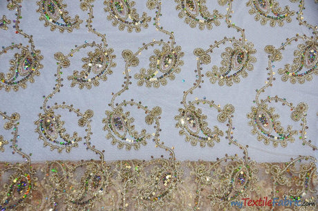 Coco Paisley Sheer Embroidery | Double Scallop Lace | 52" Wide | Fabric mytextilefabric Yards Champagne 