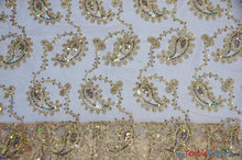 Load image into Gallery viewer, Coco Paisley Sheer Embroidery | Double Scallop Lace | 52&quot; Wide | Fabric mytextilefabric Yards Champagne 