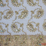Load image into Gallery viewer, Coco Paisley Sheer Embroidery | Double Scallop Lace | 52&quot; Wide | Fabric mytextilefabric Yards Champagne 
