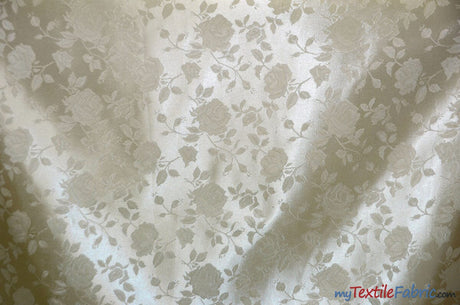 Satin Jacquard | Satin Flower Brocade | 60" Wide | Wholesale Bolt 65 Yards | Fabric mytextilefabric Bolts Champagne 