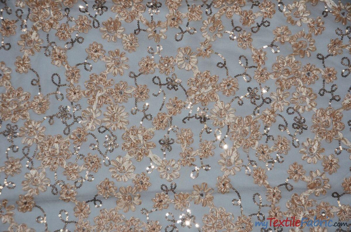 Luxury Mesh Embroidery Fabric | Embroidered Mesh Bridal Lace | 54" Wide | Multiple Colors | Fabric mytextilefabric Yards Champagne 