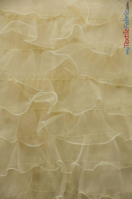 Organza Ruffled Mesh Fabric | Layered Ruffle Mesh Fabric | 57" Wide | Multiple Colors | Fabric mytextilefabric Yards Champagne 