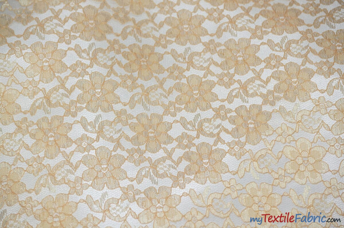 Raschel Lace Fabric 60 Wide Polyester French Floral by the yard (Orange)