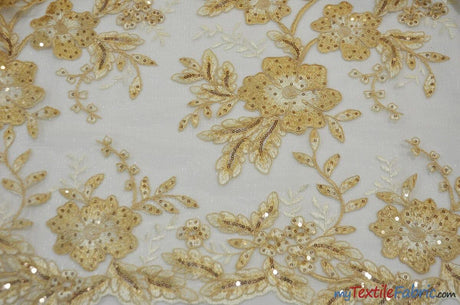 Edith Embroidery Fabric | Bridal Lace Design with Sequins | 52" Wide | Multiple Colors | Fabric mytextilefabric Yards Champagne 