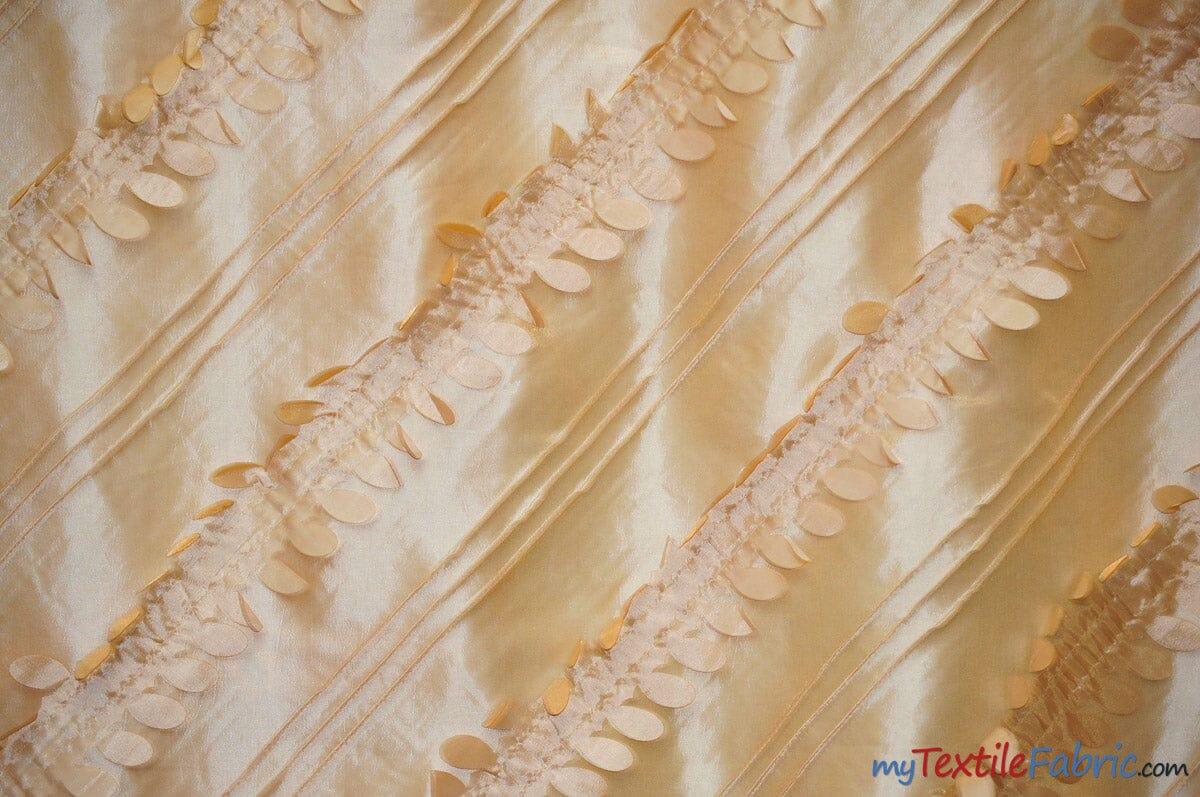 Forest Taffeta Embroidery | Hanging Leaf Taffeta | 54" Wide | Multiple Colors | Fabric mytextilefabric Yards Champagne 