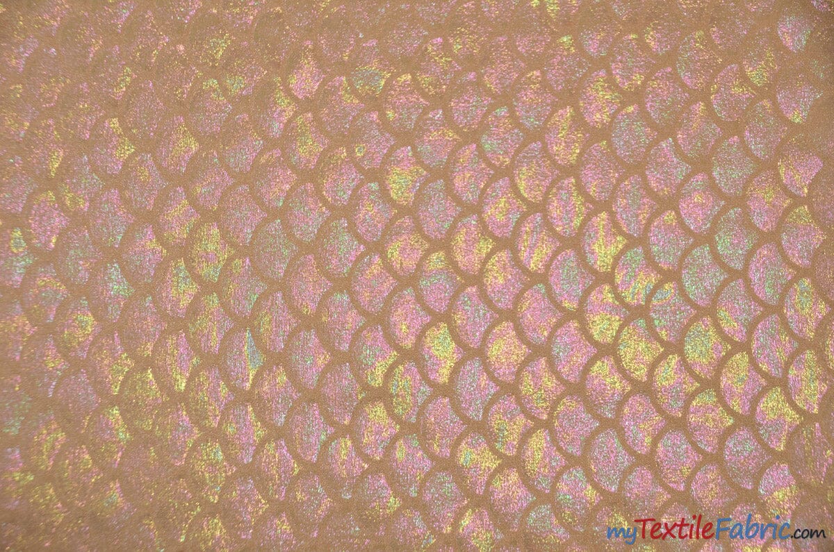 4 Way Stretch Dancewear Fabric | Paradise Mermaid Hologram Spandex | 58/60" Wide | Multiple Colors | Fabric mytextilefabric Yards Champagne 