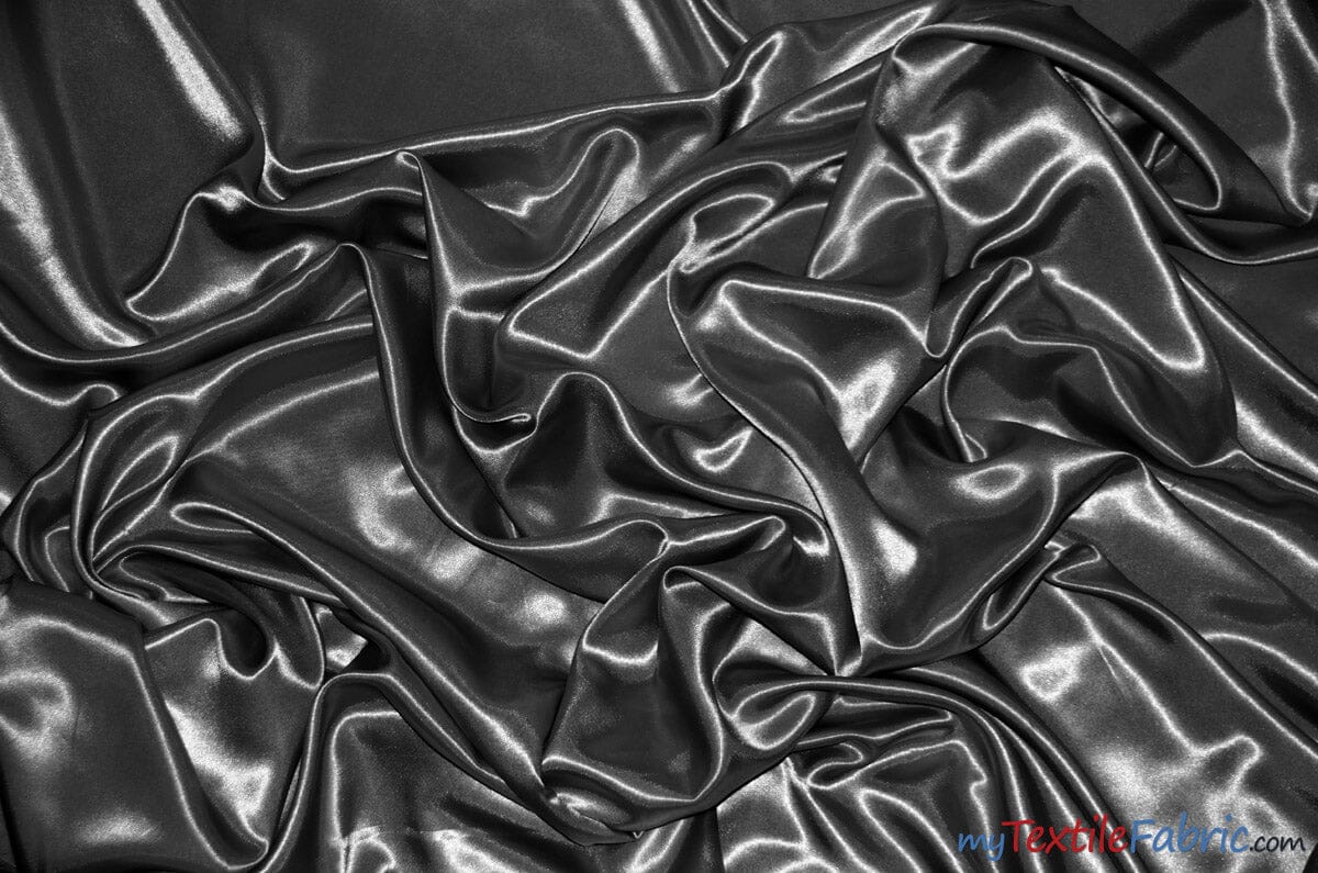 Silky Soft Medium Satin Fabric | Lightweight Event Drapery Satin | 60" Wide | Economic Satin by the Wholesale Bolt | Fabric mytextilefabric Bolts Charcoal 0033 