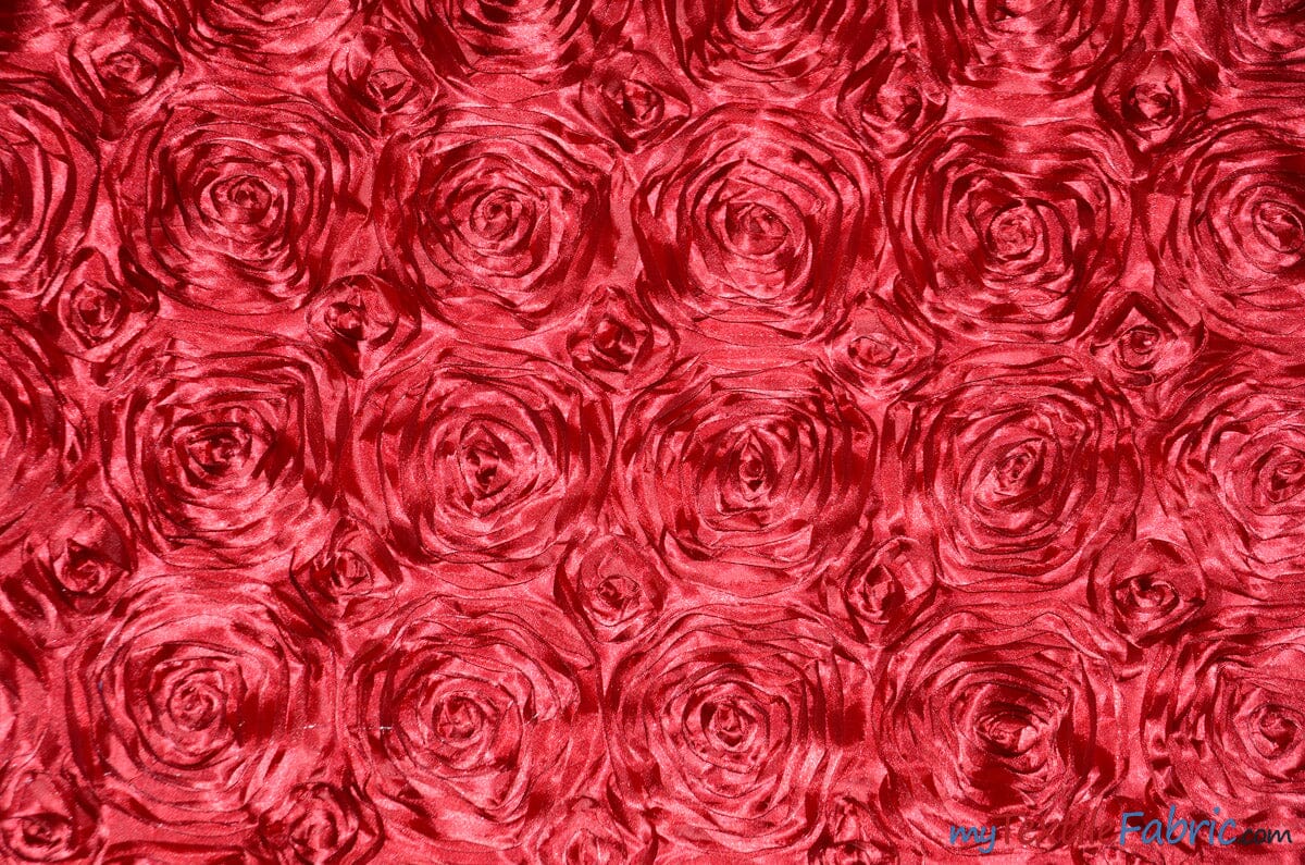 Rosette Satin Fabric | Wedding Satin Fabric | 54" Wide | 3d Satin Floral Embroidery | Multiple Colors | Sample Swatch| Fabric mytextilefabric Sample Swatches Cherry 