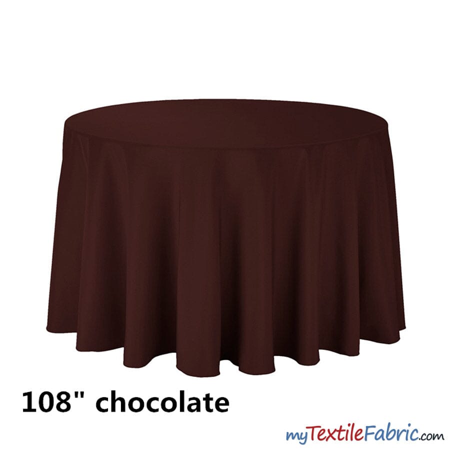 108" Round Polyester Seamless Tablecloth | Sold by Single Piece or Wholesale Box | Fabric mytextilefabric By Piece Chocolate 