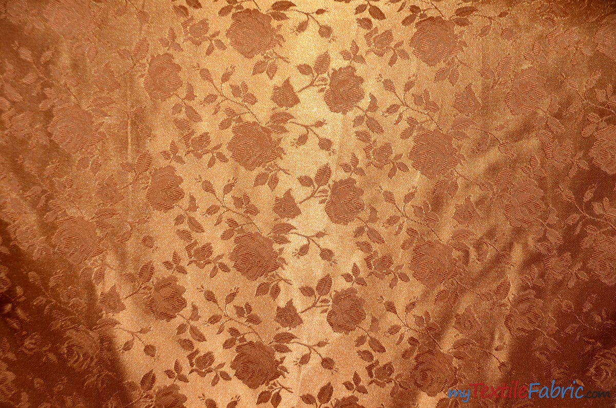 Satin Jacquard | Satin Flower Brocade | 60" Wide | Sold by the Continuous Yard | Fabric mytextilefabric Yards Cinnamon 