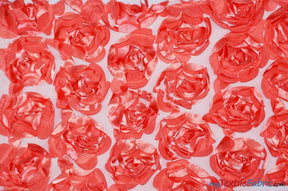 Rosette Satin Bordeaux Fabric | Rose Bordeaux Satin | 52" wide | 3d Floral Satin Embroidered on a Mesh | Multiple Colors | Fabric mytextilefabric Yards Coral 