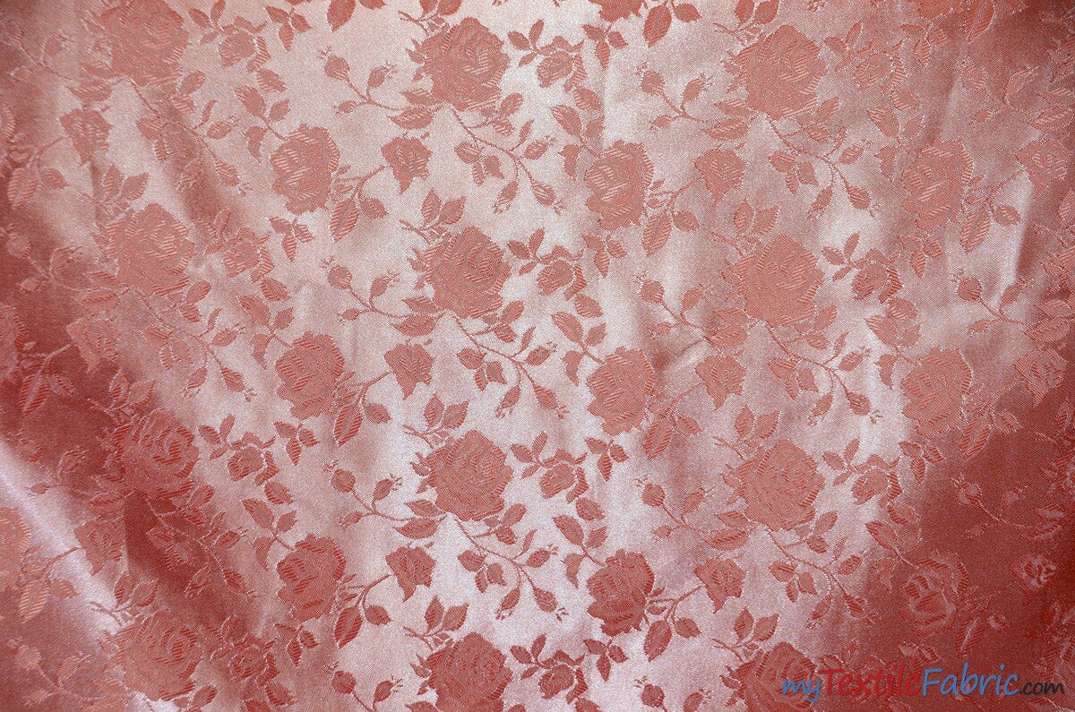59/60 Red Floral Jacquard Brocade Satin Fabric (100% Polyester)