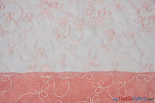 Load image into Gallery viewer, Fantasia Organza Embroidery Fabric | Embroidered Floral Sheer | 54&quot; Wide | Multiple Colors | Fabric mytextilefabric Yards Coral 